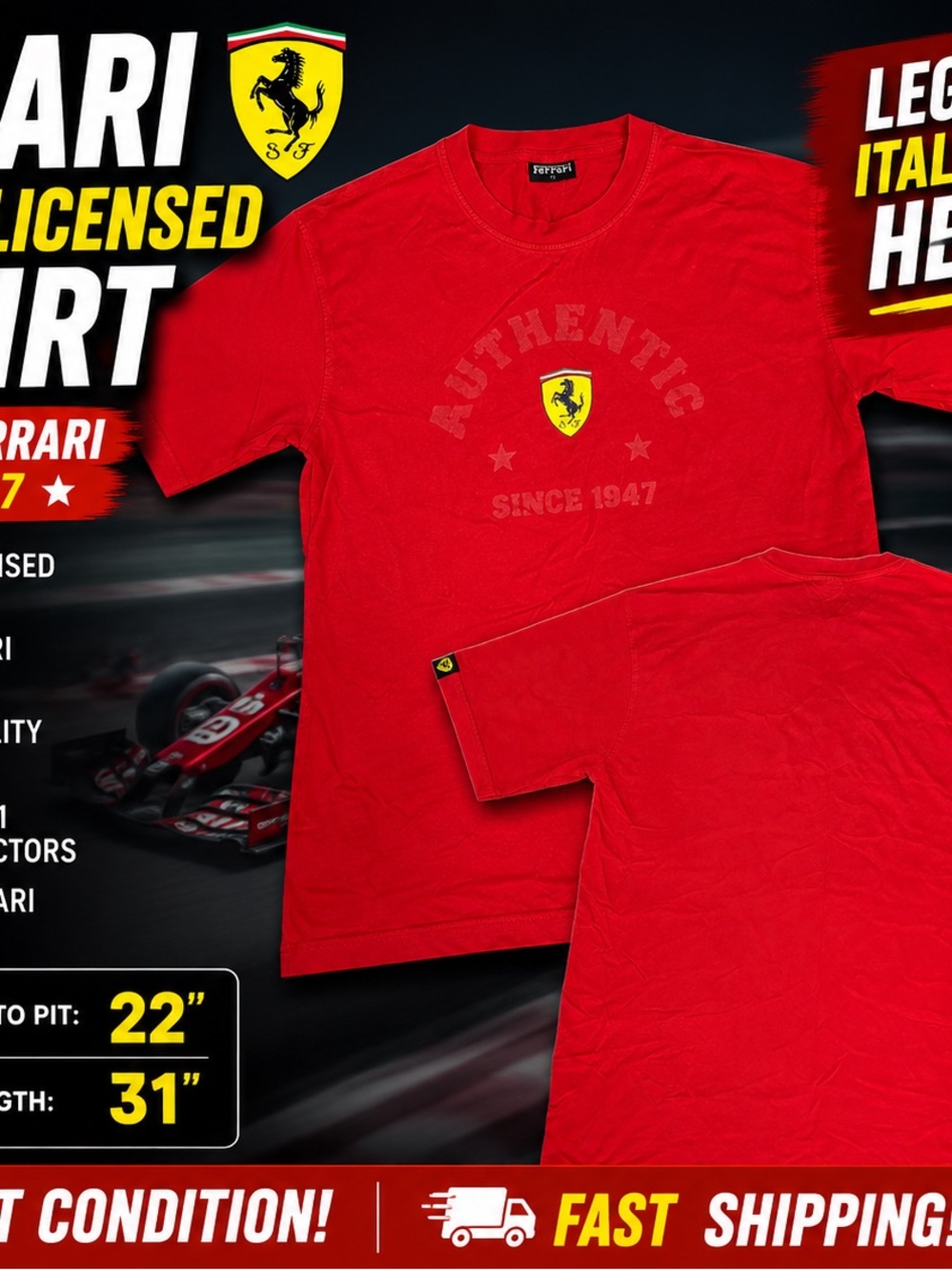 Ferrari Red Crewneck T-Shirt with Shield Emblem